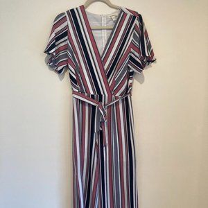 Monteau Navy and Raspberry Stripe Jumpsuit